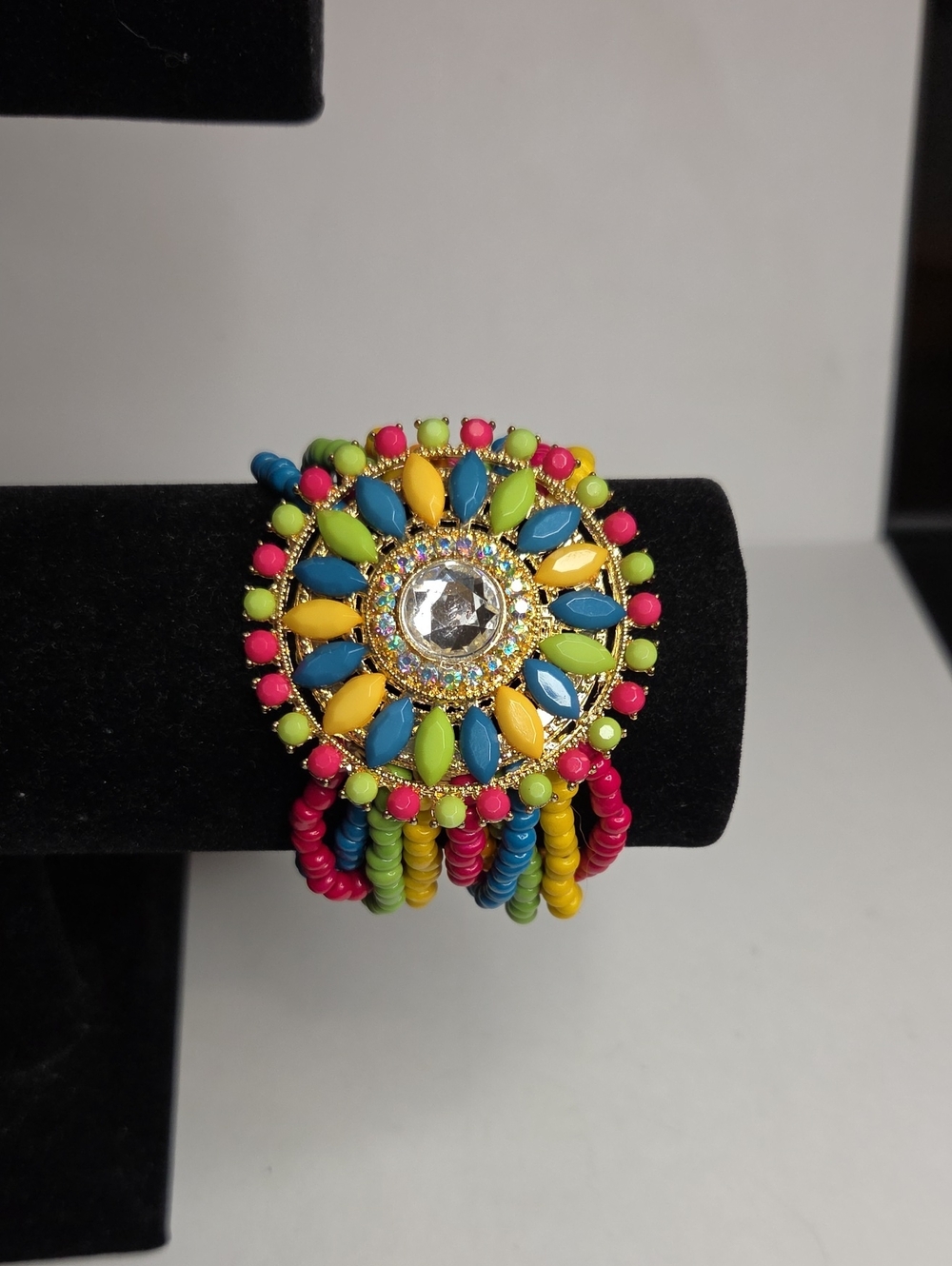 Colorful Beaded Sunburst Stretch Statement Bracelet - Multicolor